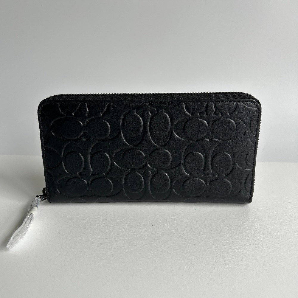 Coach Accordion Signature Embossed Black Leather Wallet CE551